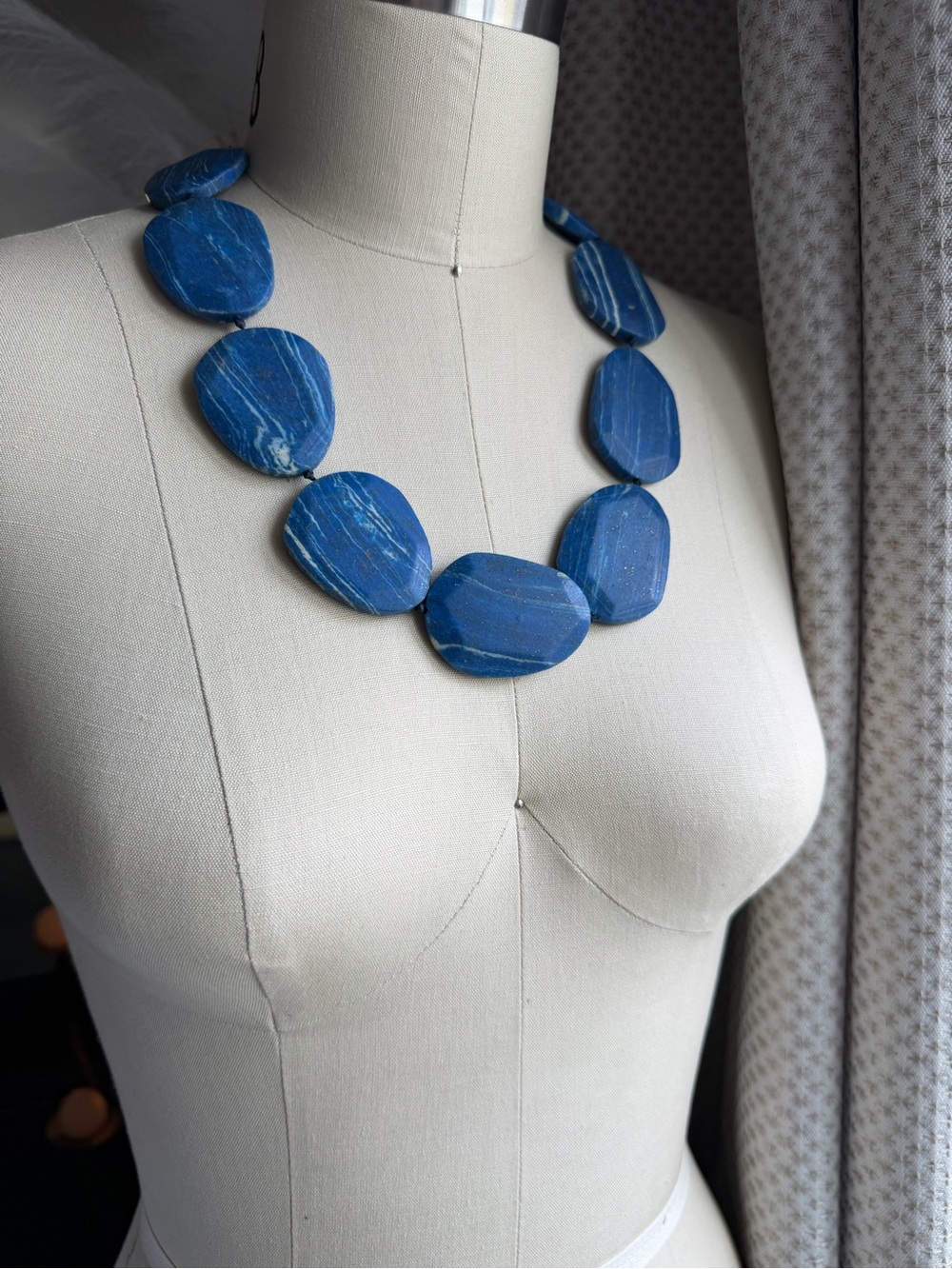 Chico's Blue Chunky Statement Semi-Precious Stone 22 Inch Gold Tone Necklace
